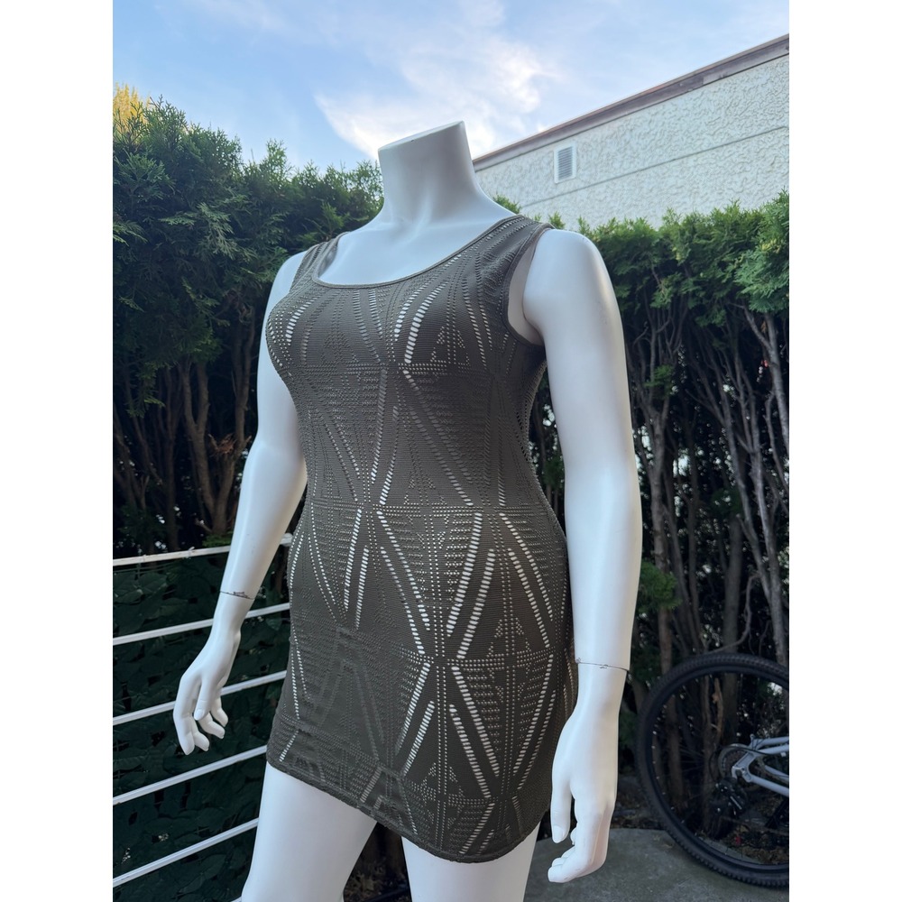 TEMT Mesh Y2K Tank Top Or Dress Army Green Open Knit Boho Goth Grunge Large - Picture 5 of 14